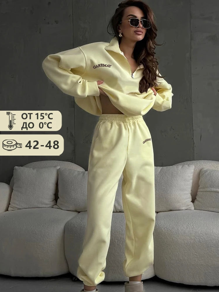 Spring Women's Tracksuit with Zipper Cotton Oversize Classic Pink Two Piece Set Women Casual Yellow Trouser Suits for Women Quick Pick Grocers